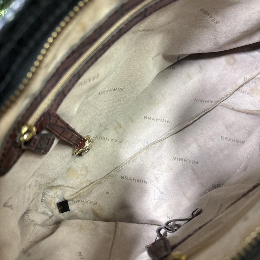 Brahmin Pecan Melbourne Leather Satchel Brown Black Croc Embossed Crossbody - Picture 9 of 12